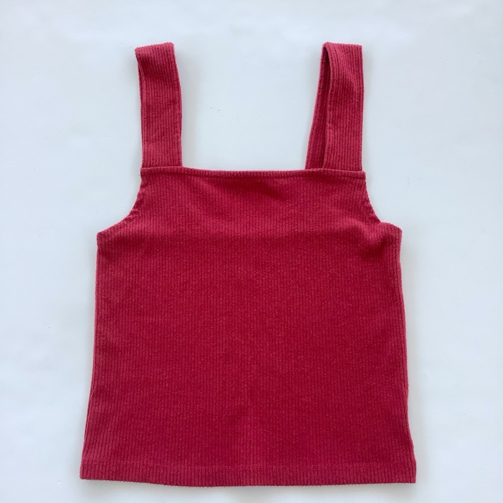 American Eagle Outfitters Ribbed Square-Neck Tank - Berry Red